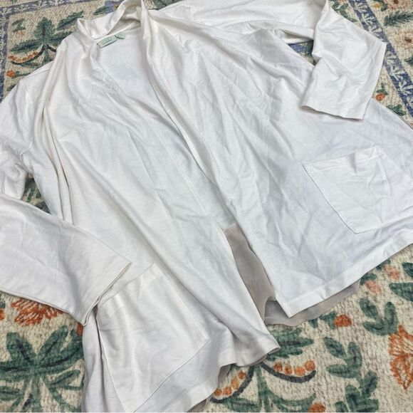 LOGO Lounge knit cardigan layered hem open front pockets size large white - Picture 3 of 6